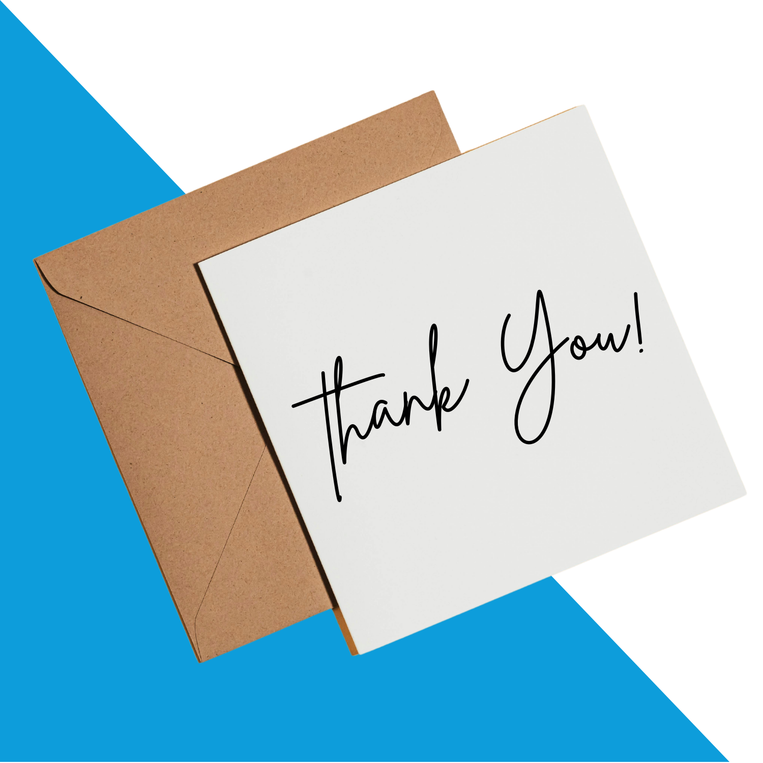 Thank You card on a half-blue background